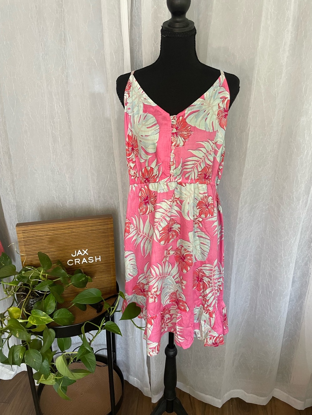 Lagaci Pink Tropical Print Mini Dress